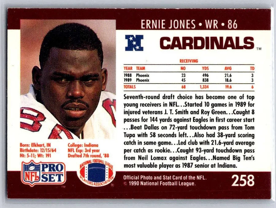 1990 NFL Pro Set Ernie Jones Football Card #258