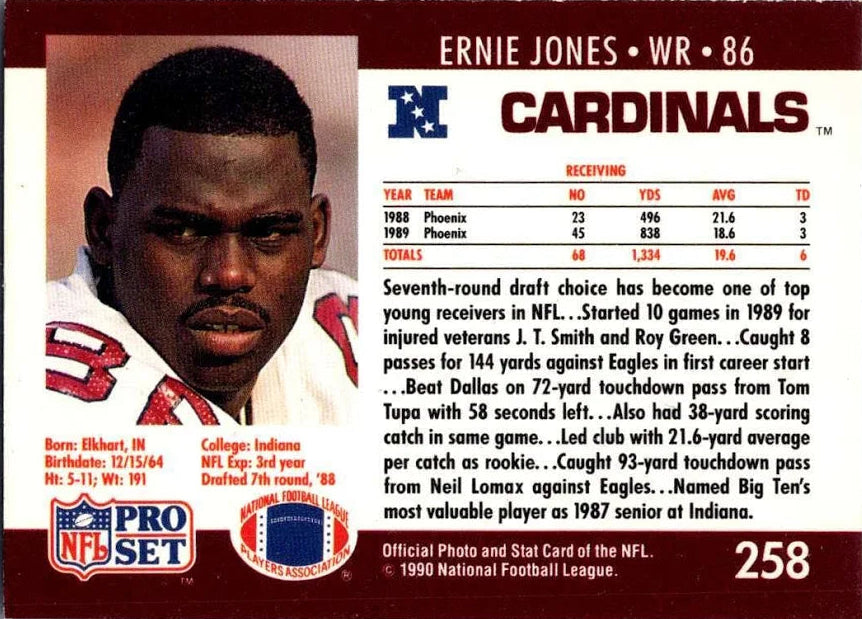 1990 NFL Pro Set Ernie Jones Football Card #258