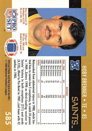 1990 NFL Pro Set Hoby Brenner Football Card #585