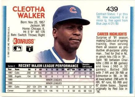 1992 Donruss Cleotha Walker Baseball Card #439