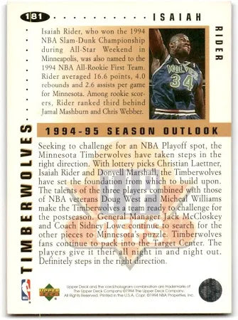 1994 Upper Deck Collectors Choice Isaih Rider Basketball Card #181