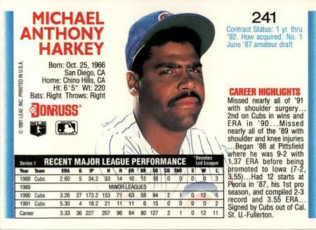 1992 Donruss Michael Anthony Harkey Baseball Card #241