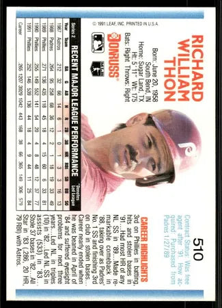 1992 Donruss Richard William Thon Baseball Card #510