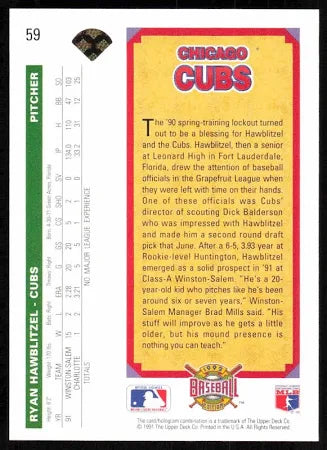 1992 Upper Deck 1992 Top Prospect Ryan Hawblitzel Baseball Card #59