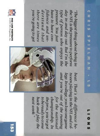 1991 NFL Pro Line Portraits Chris Spielman Football Card #153