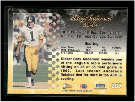 1993 Pacific Gary Anderson Football Card #267