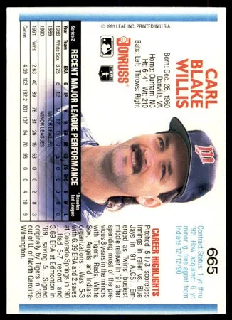 1992 Donruss Carl Blake Willis Baseball Card #665