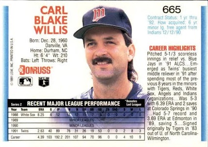 1992 Donruss Carl Blake Willis Baseball Card #665