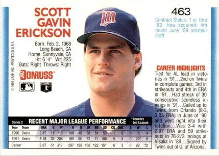 1992 Donruss Scott Gavin Erickson Baseball Card #463