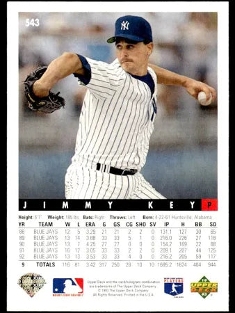 1993 Upper Deck Jimmy Key Baseball Card #543
