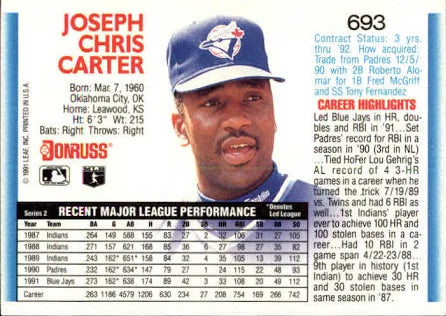 1992 Donruss Joseph Chris Carter Baseball Card #693