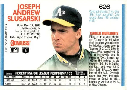 1992 Donruss Joseph Andrew Slusarski Baseball Card #626
