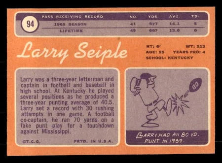 1969 Topps Larry Seiple Football Card #94