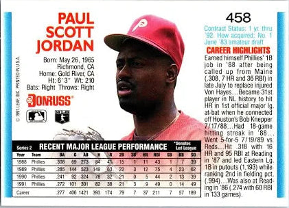 1992 Donruss Paul Scott Jordan Baseball Card #458