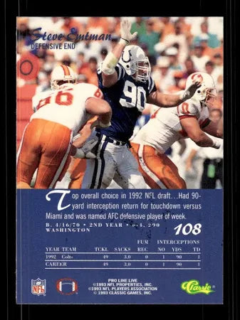 1993 Classic Pro Line Live Steve Emtman Football Card #108