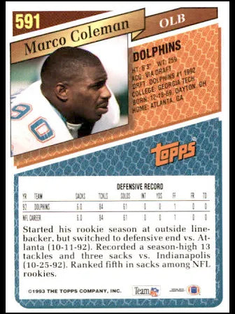1993 Topps Marco Coleman Football Card #591