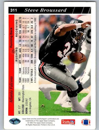 1993 Upper Deck Steve Broussard Football Card #311
