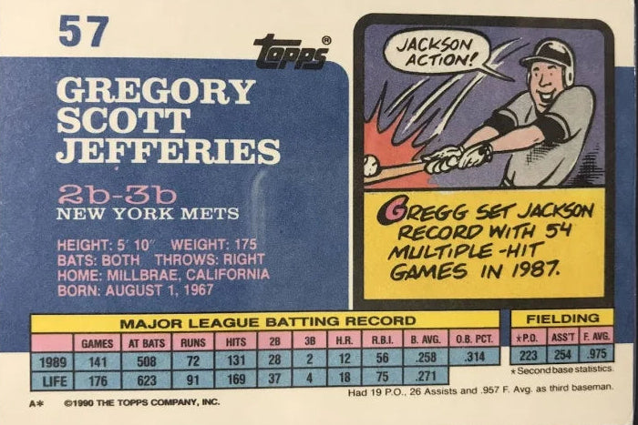 1990 Topps Gregory Scott Jefferies Baseball Card #57