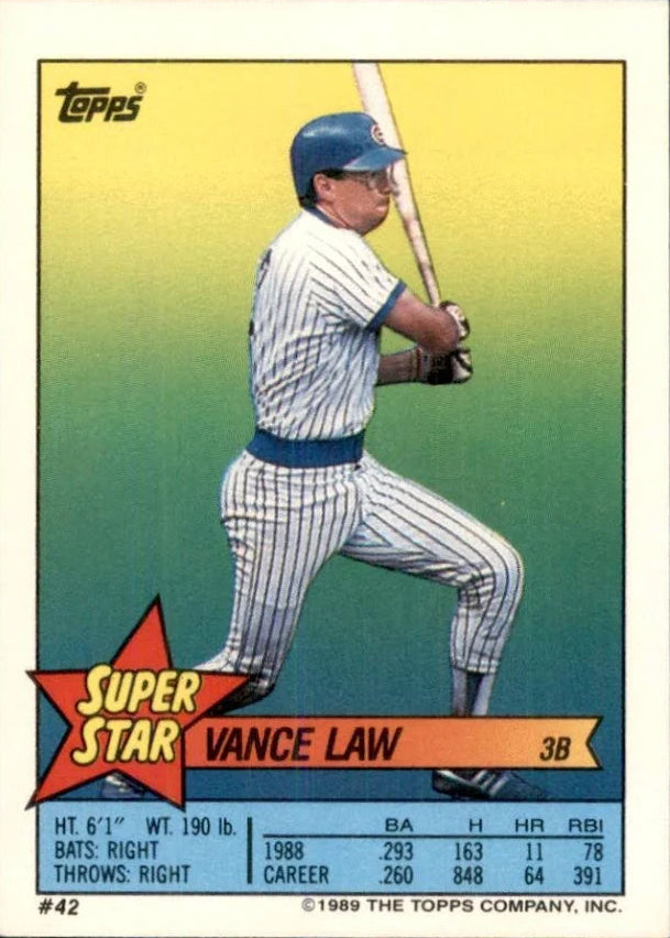 1989 Topps Super Star Stickers Vance Law Baseball Card #42