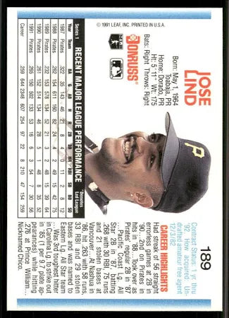 1992 Donruss Jose Lind Baseball Card #189
