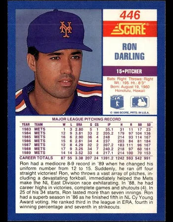 1990 Score Ron Darling Baseball Card #446