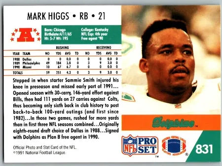 1991 NFL Pro Set Mark Higgs Football Card #831