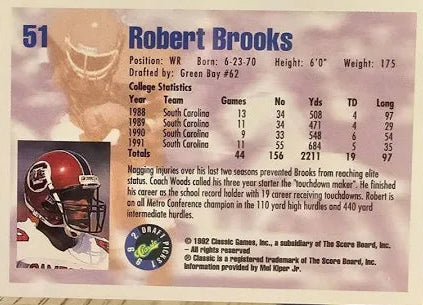1992 Classic Draft Picks Robert Brooks Football Card #51