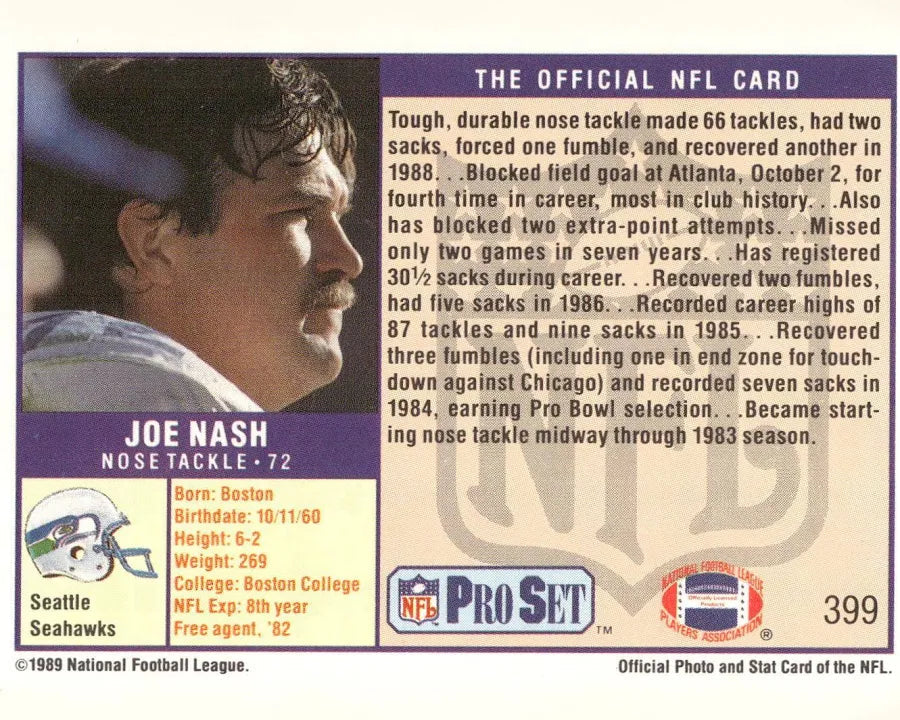 1989 NFL Pro Set Joe Nash Football Card #399