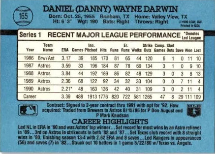 1991 Donruss Daniel (Danny) Wayne Darwin Baseball Card #165
