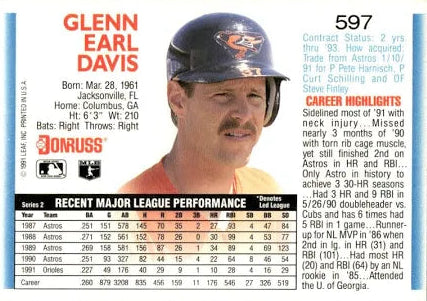 1992 Donruss Glenn Earl Davis Baseball Card #597