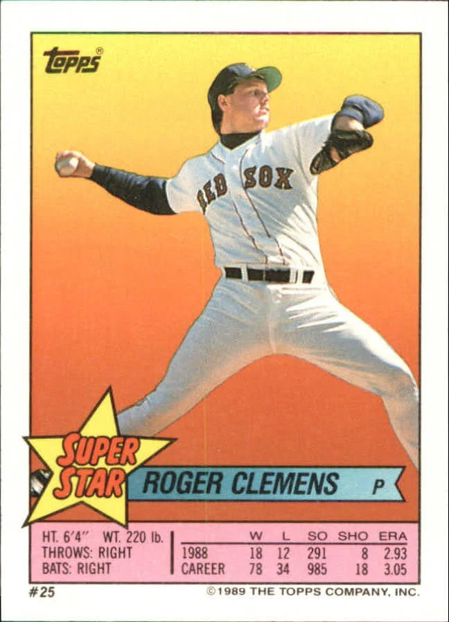 1989 Topps Super Star Sticker Roger Clemens Baseball Card #25