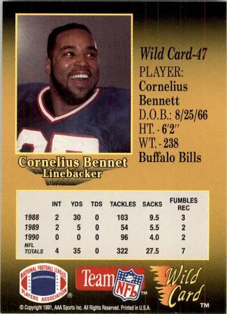 1991 AAA Sports Cornellius Bennet Football Card #47