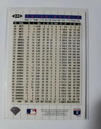 1993 Upper Deck Collectors Choice Nolan Ryan Baseball Card #249