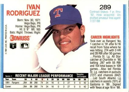 1992 Donruss Ivan Rodriguez Baseball Card #289