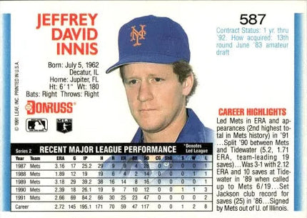 1992 Donruss Jeffrey David Innis Baseball Card #587
