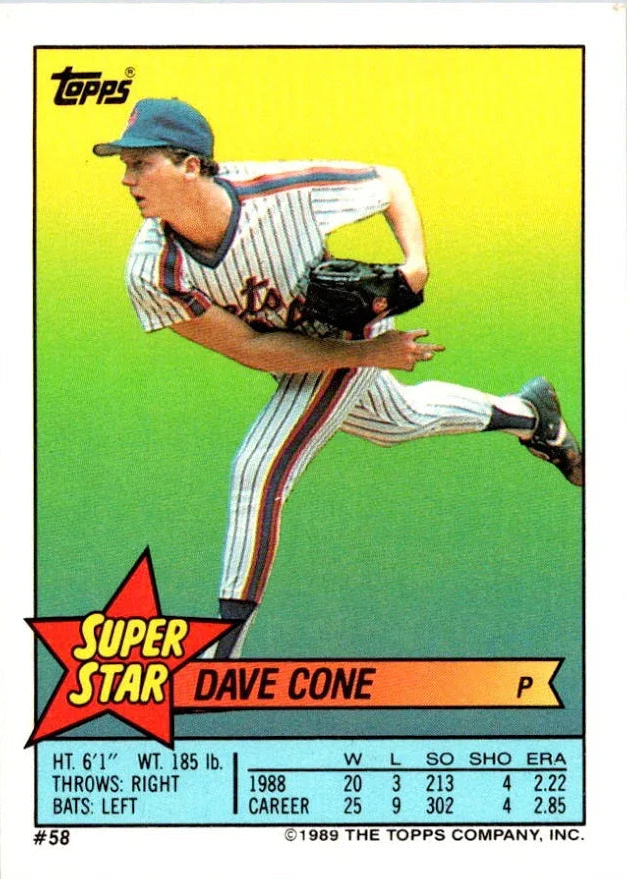 1989 Topps Super Star Sticker Dave Cone Baseball Card #58