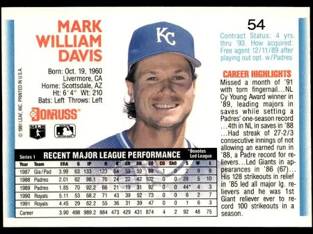 1992 Donruss Mark William Davis Baseball Card #54