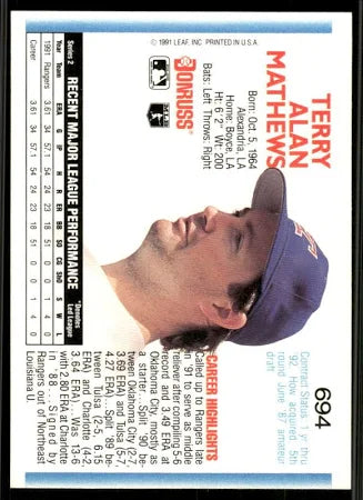 1992 Donruss Terry Allan Mathews Baseball Card #694