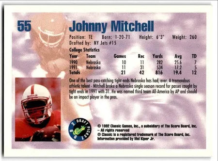 1992 Classic Draft Picks Johnny Mitchell Football Card #55