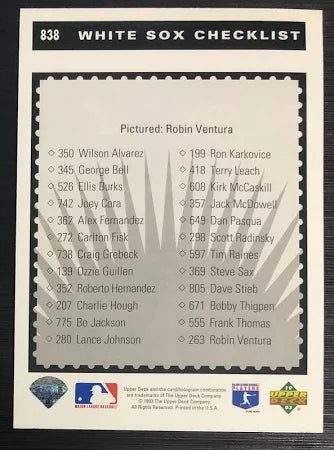 1993 Upper Deck Collectors Choice White Sox Checklist Baseball Card #838