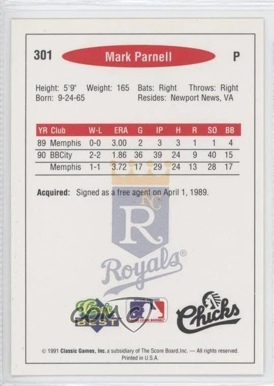 1991 Classic Mark Parnell Baseball Card #301