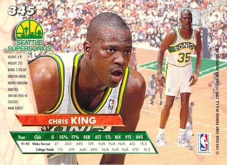 1994 Fleer Ultra 2nd Round Draft Pick Chris King BasketbaLL Card #345