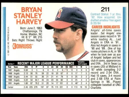 1992 Donruss Bryan Stanley Harvey Baseball Card #211