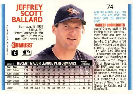 1992 Donruss Jeffrey Scott Ballard Baseball Card #74