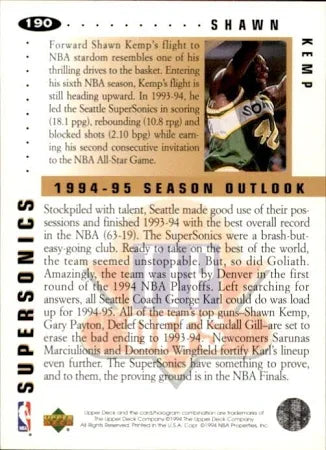 1994 Upper Deck Collectors Choice Tip Offs Shawn Kemp Basketball Card #190