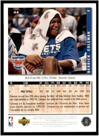 1994 Upper Deck Collectors Choice Derrick Coleman Basketball Card #44