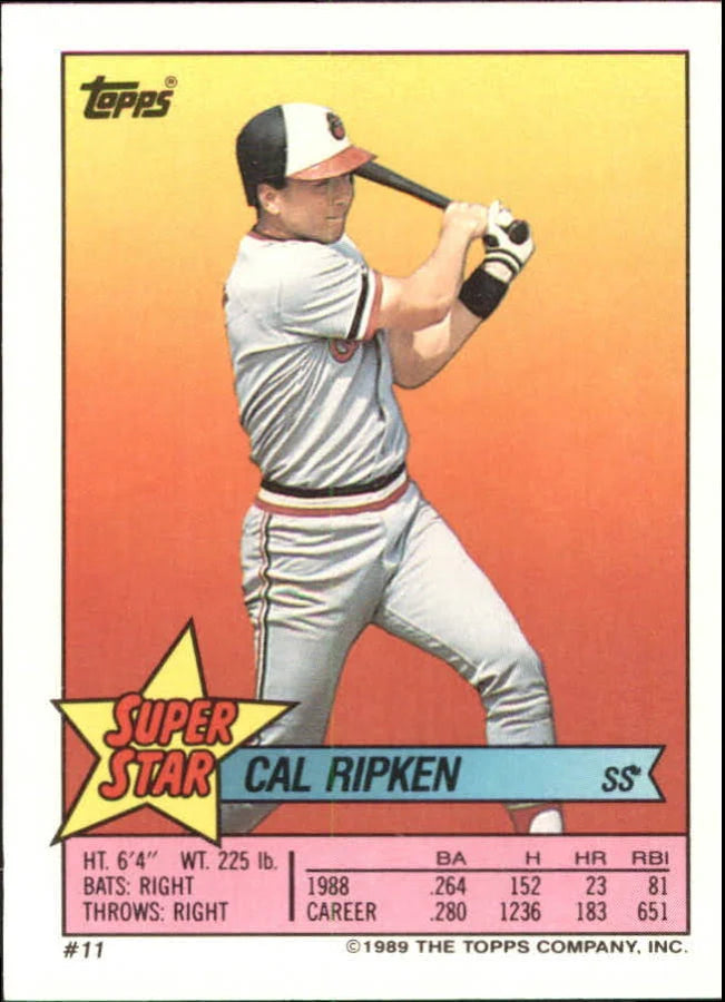 1989 Topps Super Star Sticker Cal Ripken Baseball Card #11