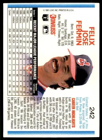 1992 Donruss Felix Jose Fermin Baseball Card #242
