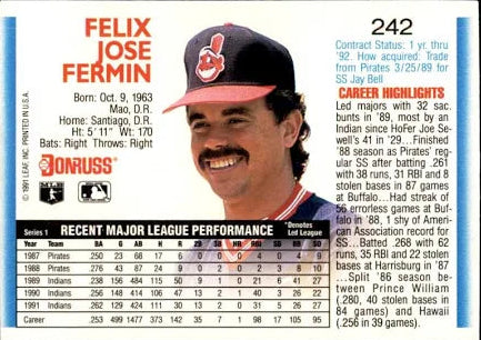 1992 Donruss Felix Jose Fermin Baseball Card #242