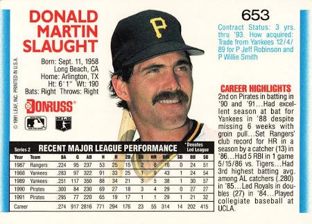 1992 Donruss Donald Martin Slaught Baseball Card #653